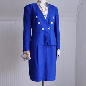 Vintage 90s cobalt blue skirt suit